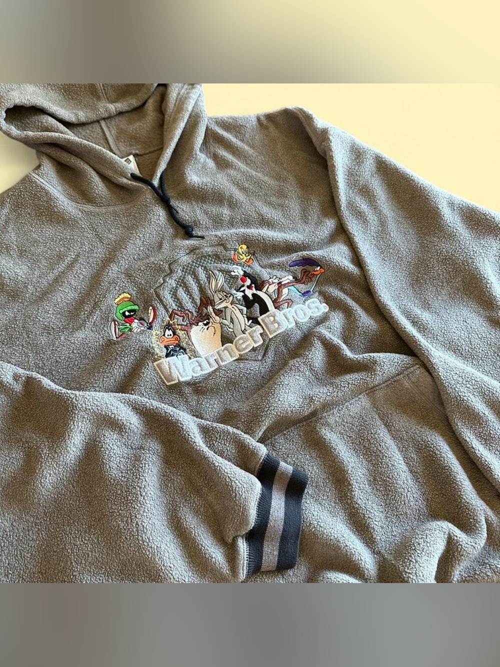 Vintage Warner Bros Looney Tunes Fleece Hoodie Light Brown XL